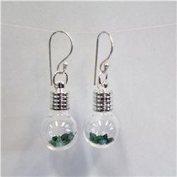 Round Glass Earrings with 2ct Natural Uncut Emerald from Brazil - 102UEMEE