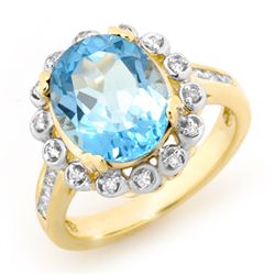 Genuine 5.33 ctw Blue Topaz & Diamond Ring Yellow Gold