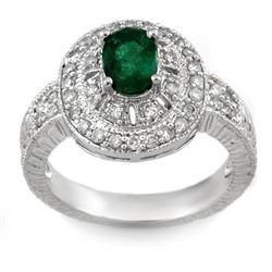 Genuine 1.58 ctw Emerald & Diamond Ring 14K White Gold