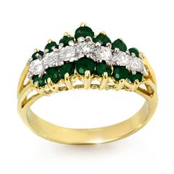 Genuine 1.0 ctw Emerald & Diamond Ring 10K Yellow Gold