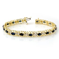 Genuine 7.02 ctw Sapphire & Diamond Bracelet Yellow Gold