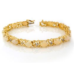 Genuine 7.05 ctw Opal & Diamond Bracelet Yellow Gold