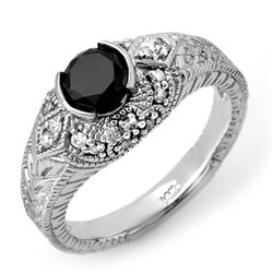 Natural 1.20 ctw Black Diamond Ring 14K White Gold