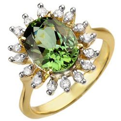 Genuine 3.4 ctw Green Tourmaline & Diamond Ring Gold