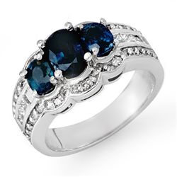 Genuine 3.5 ctw Sapphire & Diamond Ring 14K White Gold