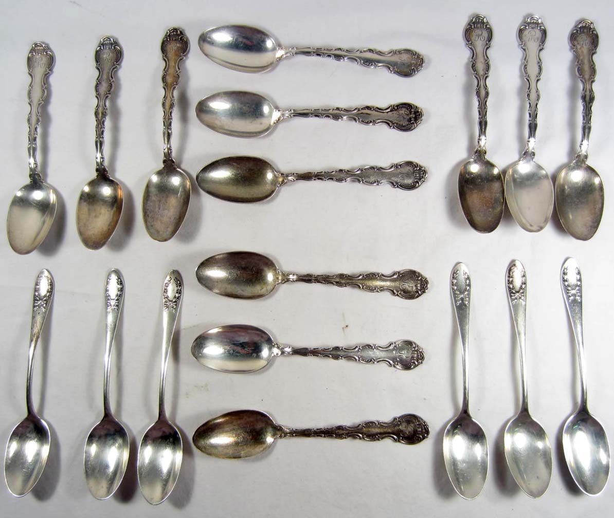 LOT OF 18 STERLING SILVER SPOONS VARIOUS PATTERNS 14.14 OZ