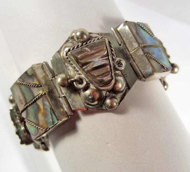 Vintage Sterling Silver Abalone Bracelet