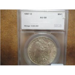 1897-O MORGAN SILVER DOLLAR SEGS AU58