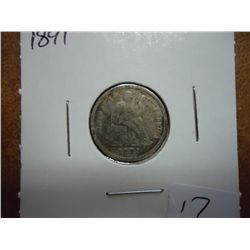 1891 SEATED LIBERTY DIME (VERY FINE)