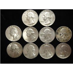 10 ASSORTED 1960'S WASHINGTON SILVER QUARTERS