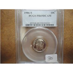 1986-S ROOSEVELT DIME PCGS PR69 DCAM