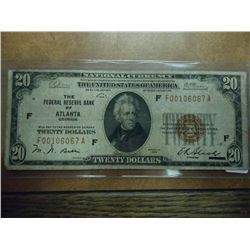 1929 US $20 NATIONAL CURRENCY ATLANTA