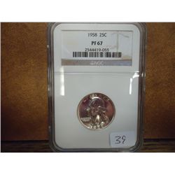 1958 WASHINGTON SILVER QUARTER NGC PF67
