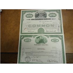 2 VINTAGE STOCK CERTIFICATES 1952 ERIE RAILROAD CO