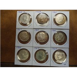 9 SILVER KENNEDY HALF DOLLARS SEE DESCRIPTION