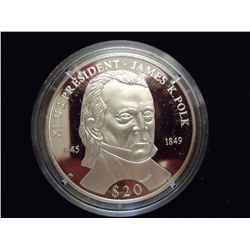 2000 LIBERIA PROOF SILVER $20 JAMES K. POLK