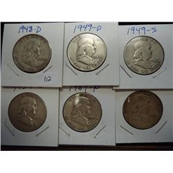 1948-D,49-D,49-S,54-S,57 & 62 FRANKLIN HALVES