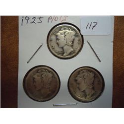 1925 P/D/S MERCURY DIMES