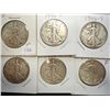 Image 1 : 6 ASSORTED WALKING LIBERTY HALF DOLLARS