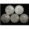 Image 1 : 5 ASSORTED WALKING LIBERTY HALF DOLLARS