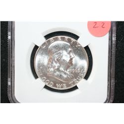 1963 Ben Franklin Half Dollar; NGC Graded MS65