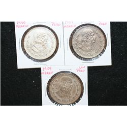 1957, 1958 & 1959 Mexico Un Peso Foreign Coin; Lot of 3