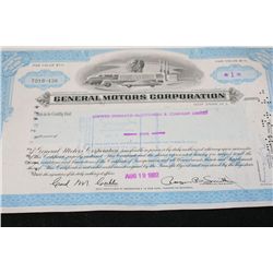 General Motors Corp. Stock Certificate Dated 1982