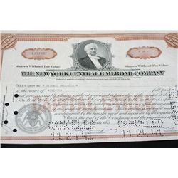 The New York Central Railroad Co. Stock Certificate Dated 1938