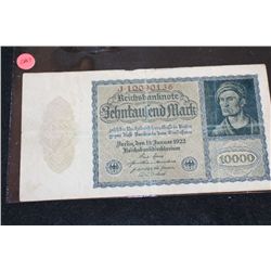 1922 German 10000 Zehntaufend Mark Foreign Bank Note