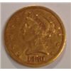 Image 1 : 1880 $5 GOLD LIBERTY