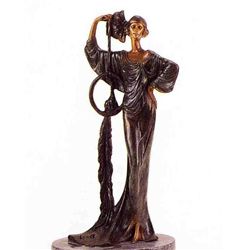 "Deco Girl With Peacock" Bronze Sculpture Inspired - Icart