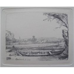 Rembrandt "Canal With Boat And Bridge" Original Etching