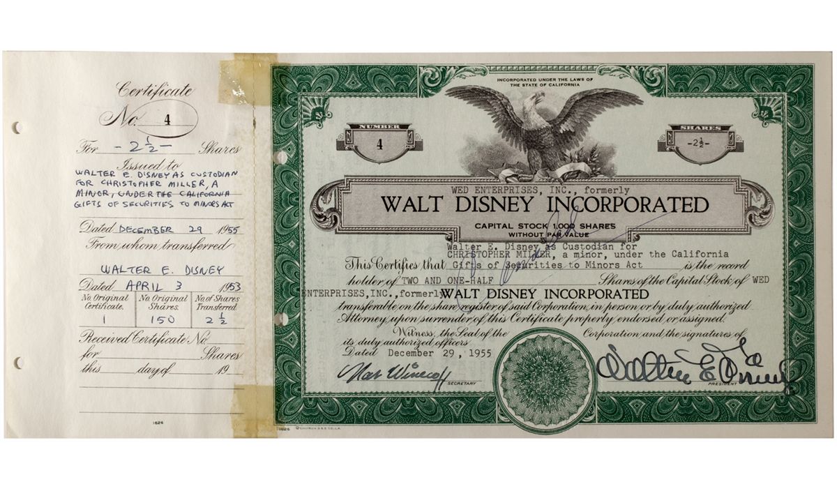 Walt Disney Incorporated Stock Certificate CA Burbank Los Angeles Walt Disney Incorporated Stock Certificate CA Burbank Los Angeles