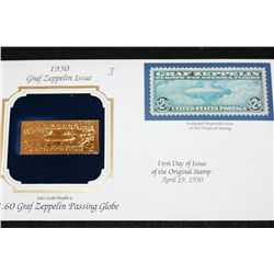 22K Gold Replica Stamp W/Enlarged Reproduction of the Original Stamp Issued 1930; $2.60 Graf Zeppeli