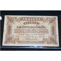 1946 Hungarian Tizezer Adopengorol Foreign Bank Note