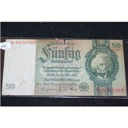 1924 German 50 Funfzig Foreign Bank Note