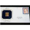 Image 1 : 22K Gold Replica Stamp W/Enlarged Reproduction of the Original Stamp Issued 1851; 3 Cent George Wash