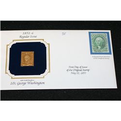 22K Gold Replica Stamp W/Enlarged Reproduction of the Original Stamp Issued 1855; 10 Cent George Was