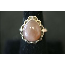 Sterling Silver Ring W/Tear Shaped Pink Iridescent Stone; .925 Silver