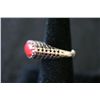 Image 2 : Sterling Silver Ring W/Lattice Pattern & Red Gemstone; .925 Silver