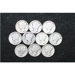 Mercury Dime; Various Dates & Conditions; Lot of 10