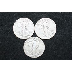 1923-S, 1940 & 1941 Walking Liberty Half Dollar; Lot of 3