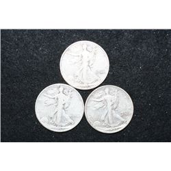 1938, 1942 & 1943 Walking Liberty Half Dollar; Lot of 3