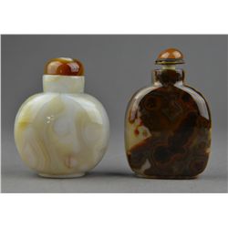 Set of Two Chinese Carved Agate Snuff Bottles