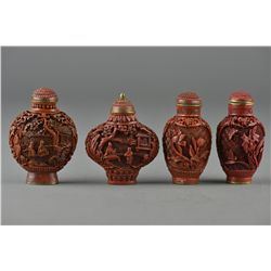 Set 4 Chinese Cinnabar Snuff Bottles Qianlong