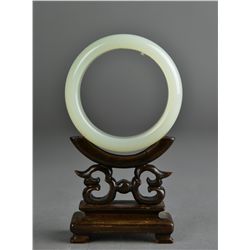 Chinese Carved White Jade Bangle