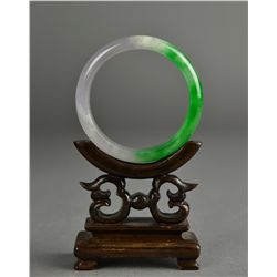 Chinese Carved White & Green Jade Bangle