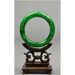 Chinese Carved Emerald Green Jade Bangle