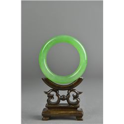 Chinese Carved Emerald Green Jade Bangle