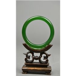 Pair of Chinese Carved Green Jade Bangles
